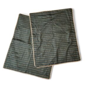 VTG ROYAL SATEEN BY 1989 KITAN 2 KING PILLOW SHAMS HUNTER GREEN GOLD STRIPED